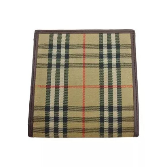 BURBERRY Trifold Wallet Check Beige Canvas x Leather Authentic Used - Picture 2 of 7